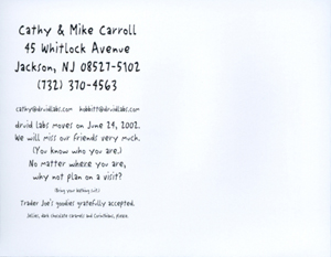 Change of address postcard - back - the new address.