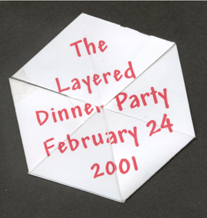 Hexaflexagon placecard, face 3 of 3, the name and date of the party