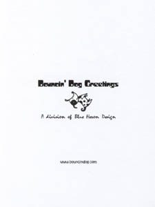 Holiday 2002 card - back - Bouncin' Dog Greetings logo.